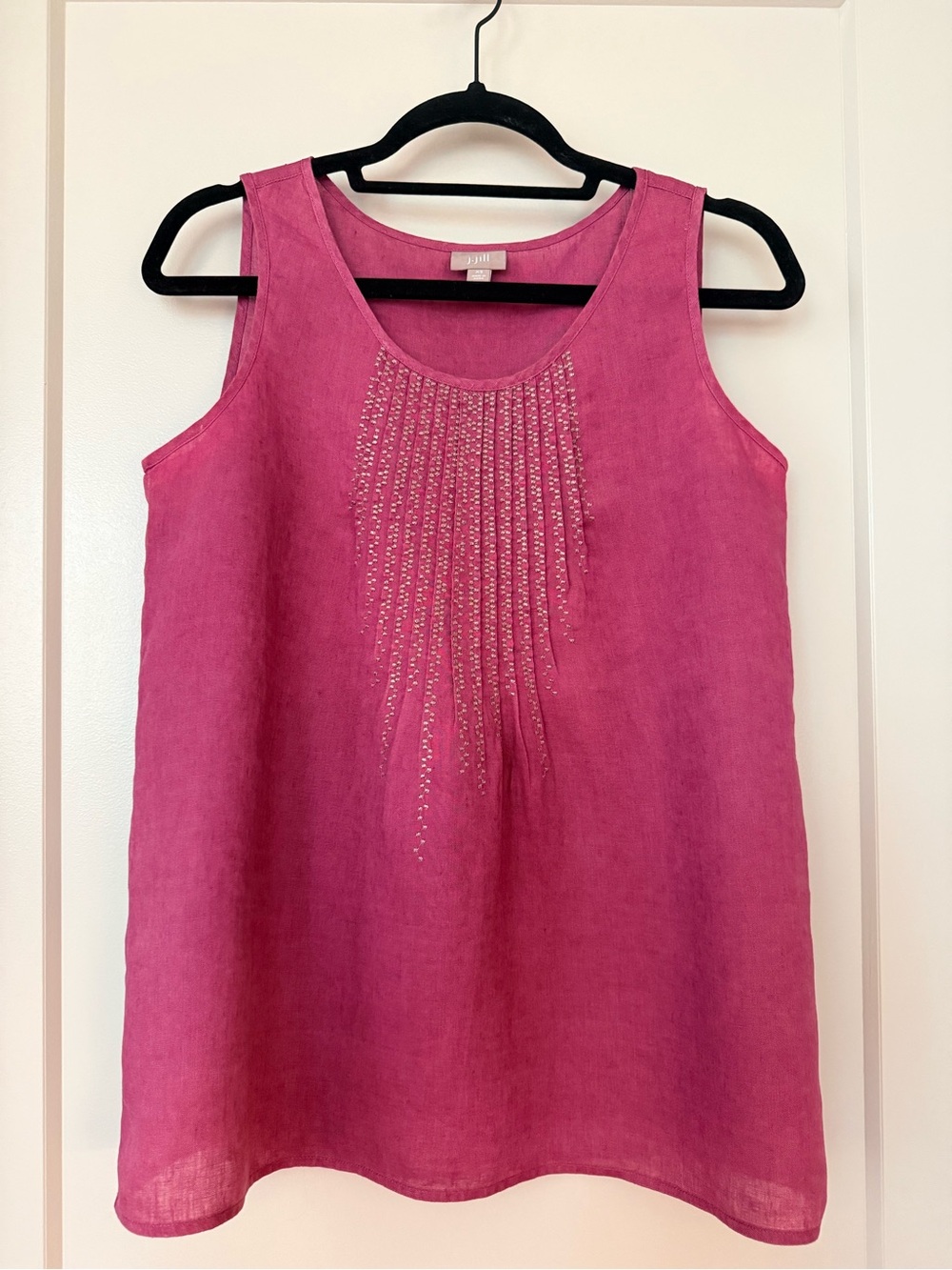 J. Jill Plum-Pink Linen Embroidered Scoop Neck Tank